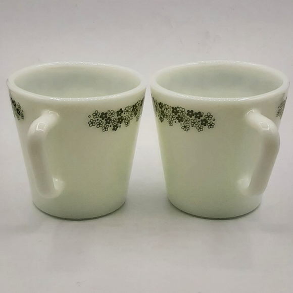 Vintage Pyrex Coffee Cup Mug Milk Glass Green Crazy Daisy Spring Blossom Pair - Picture 4 of 6